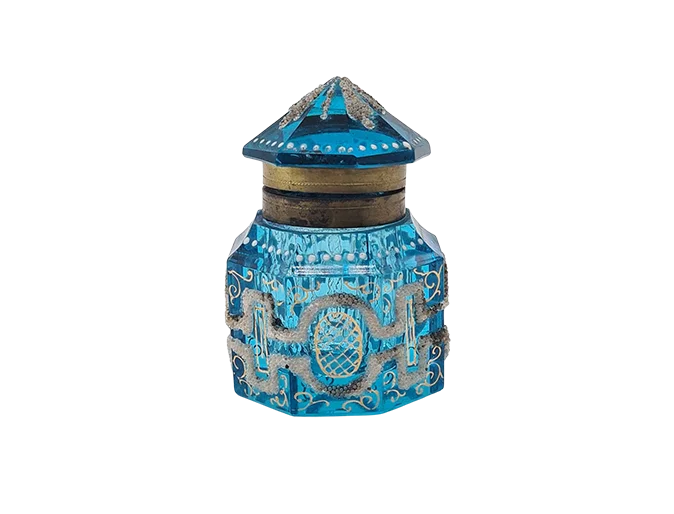 Art Deco Inkwell in Faceted Blue Glass, France, 1920s