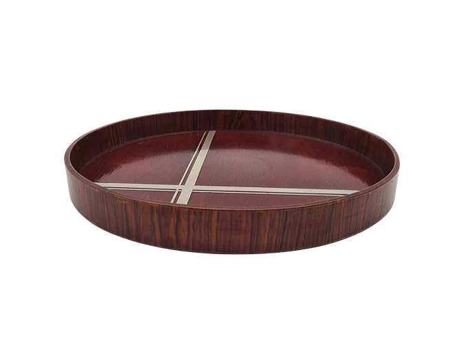 Round Art Deco Veneer Tray, 1930s