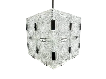Szklana lampa wisząca vintage, Kamenický Šenov, Czechosłowacja, lata 70