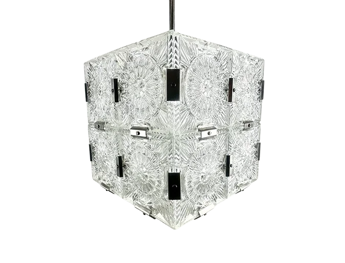Szklana lampa wisząca vintage, Kamenický Šenov, Czechosłowacja, lata 70