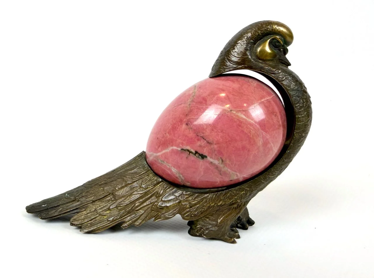 Bronze and rhodonite pigeon, designed by Eduard Nikitin, Chelyabinsk Factory of Artistic Goods, Russia, 1980s