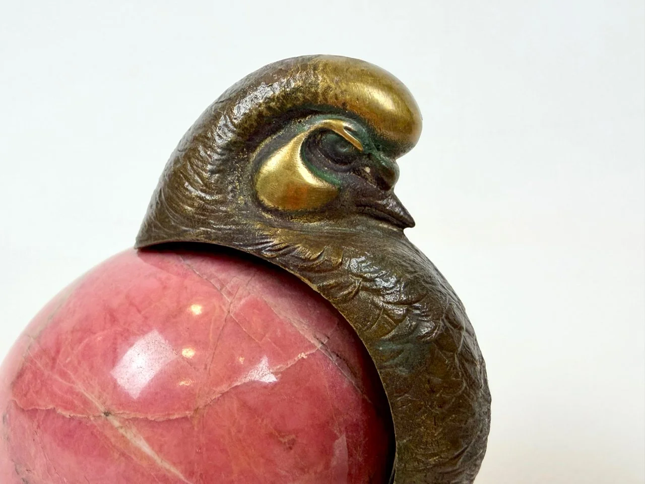 Bronze and rhodonite pigeon, designed by Eduard Nikitin, Chelyabinsk Factory of Artistic Goods, Russia, 1980s