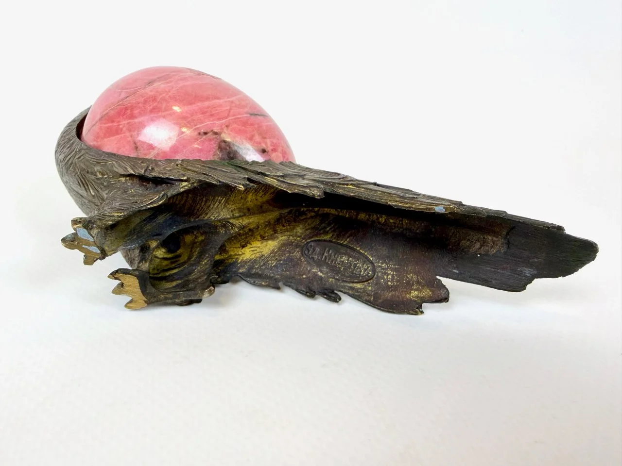Bronze and rhodonite pigeon, designed by Eduard Nikitin, Chelyabinsk Factory of Artistic Goods, Russia, 1980s