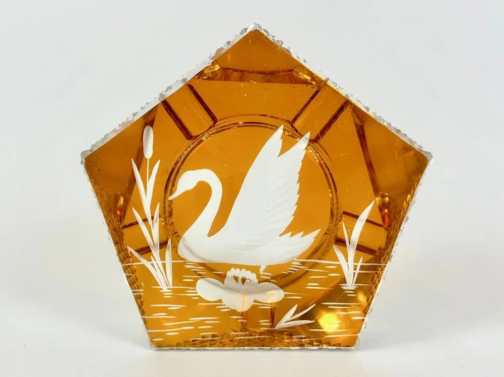 Crystal swan ashtray, Julia Glassworks, Poland, 1960s