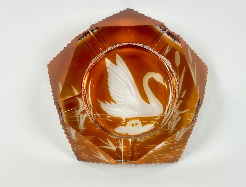 Crystal swan ashtray, Julia Glassworks, Poland, 1960s