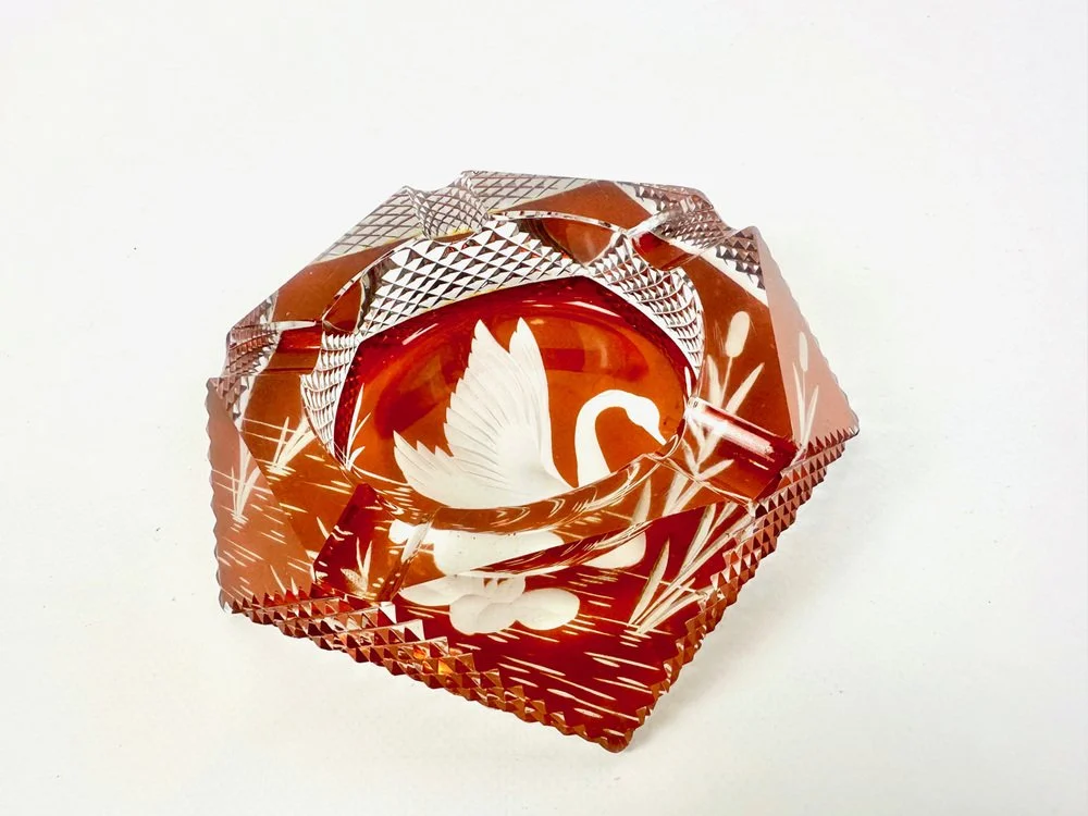 Crystal swan ashtray, Julia Glassworks, Poland, 1960s