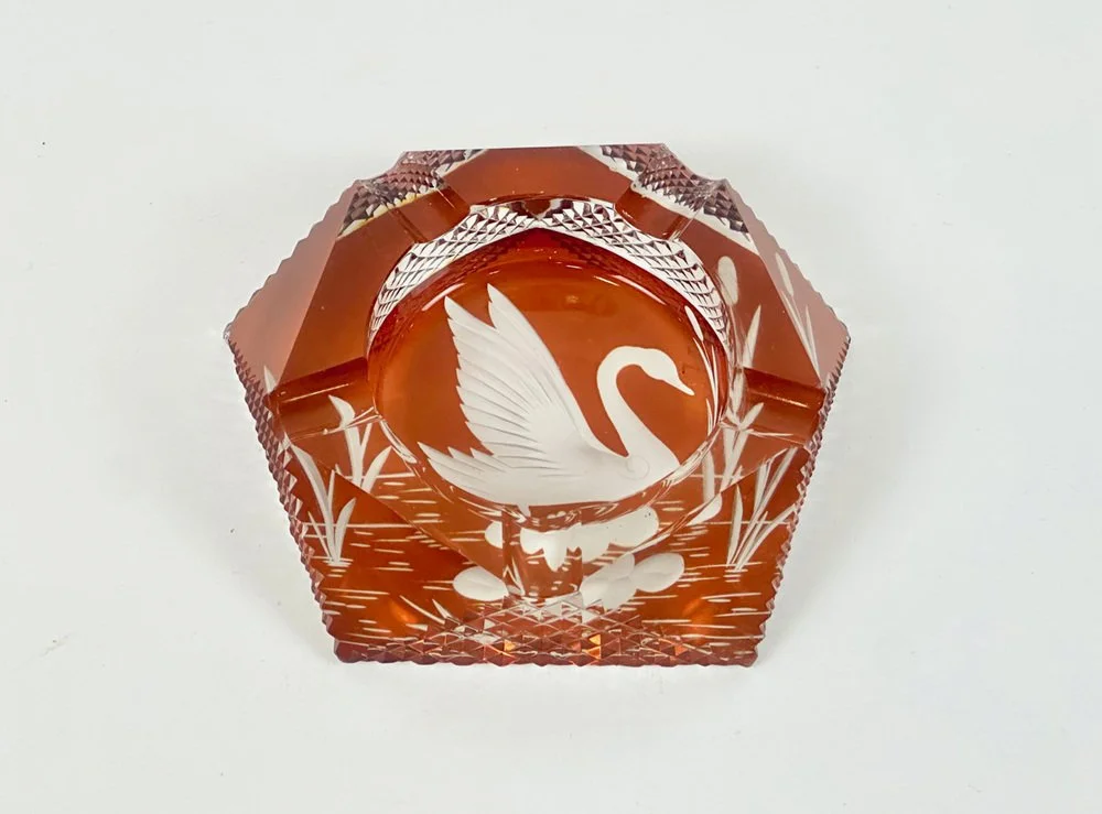 Crystal swan ashtray, Julia Glassworks, Poland, 1960s