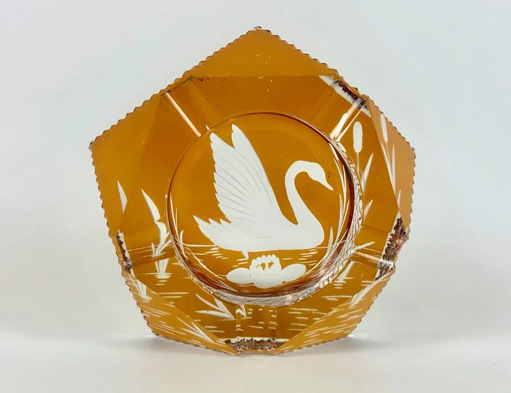 Crystal swan ashtray, Julia Glassworks, Poland, 1960s
