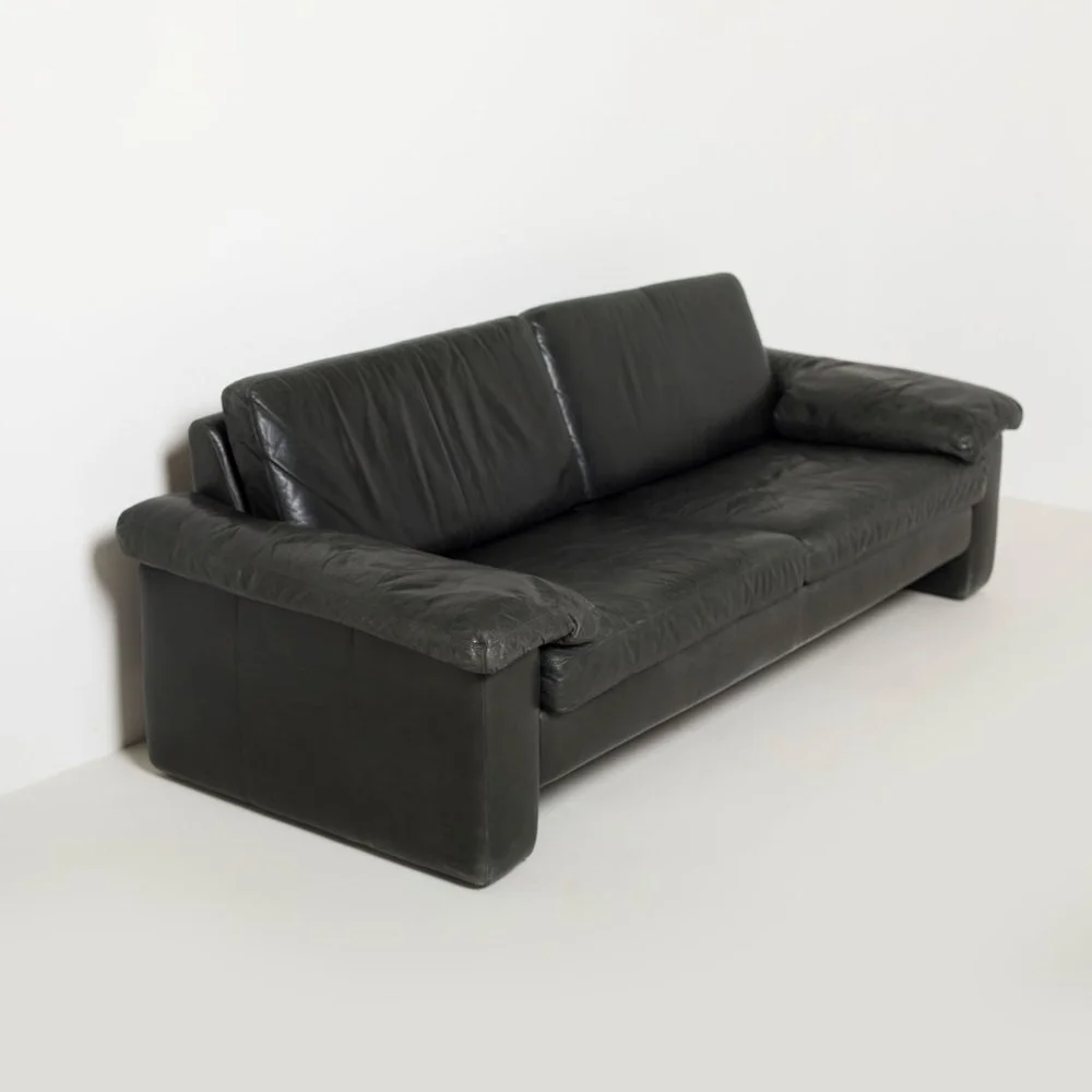 Czarna skórzana sofa Conseta, Cor, Niemcy, lata 70