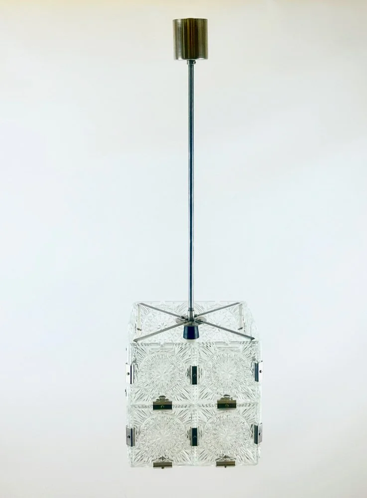 Szklana lampa wisząca vintage, Kamenický Šenov, Czechosłowacja, lata 70