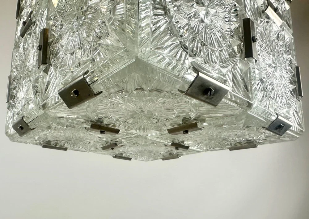Szklana lampa wisząca vintage, Kamenický Šenov, Czechosłowacja, lata 70