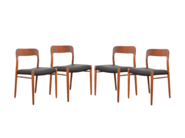 Zestaw 4 krzeseł proj. N. O. Møller, J.L. Møller, Dania, lata 60
