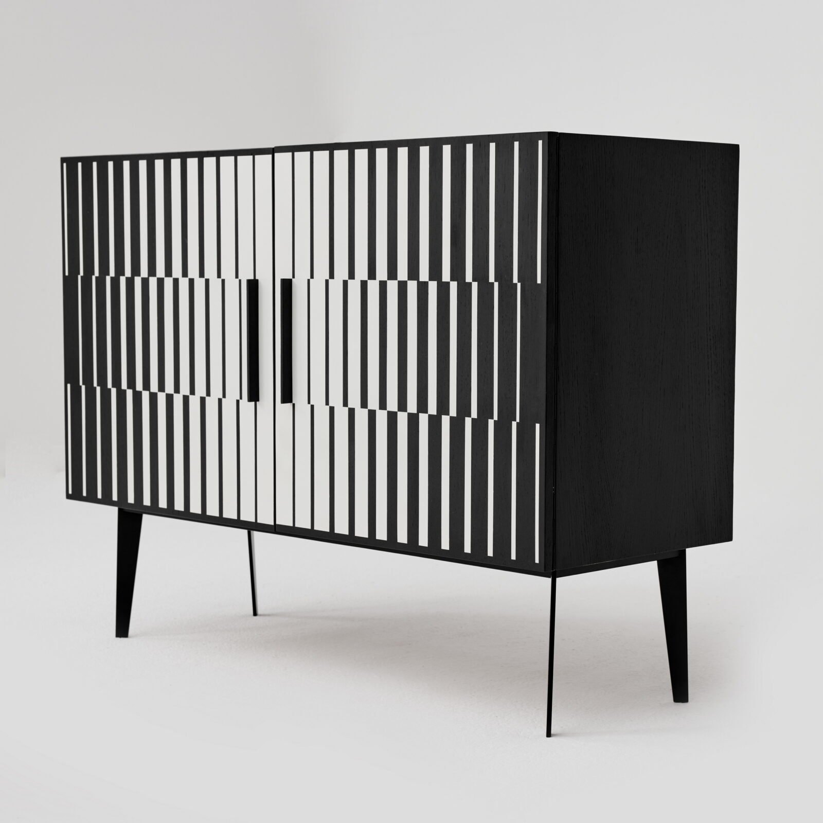 Komoda vintage, z malaturą Op-Art, Polska, lata 70