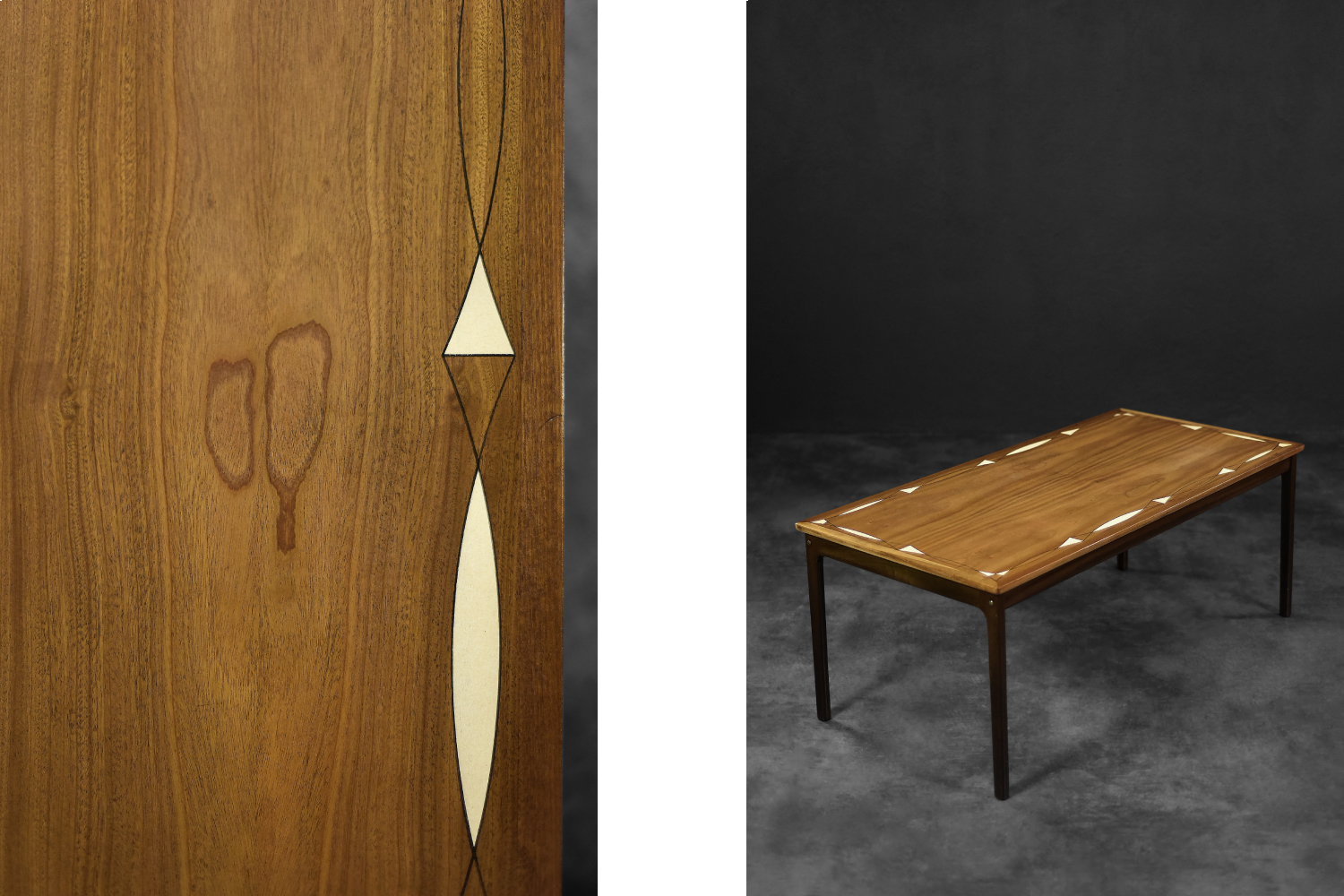 Stolik kawowy z malaturą, mahoń, proj. Ole Wanscher, PJ Møbelfabrik, Dania, lata 60