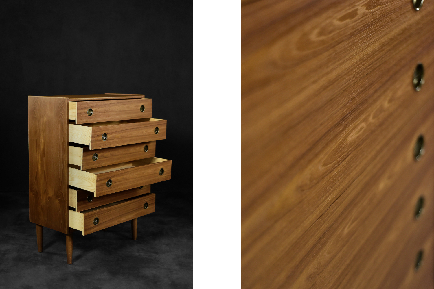 Wysoka tekowa komoda typu Highboy z szufladami, Dania, lata 60