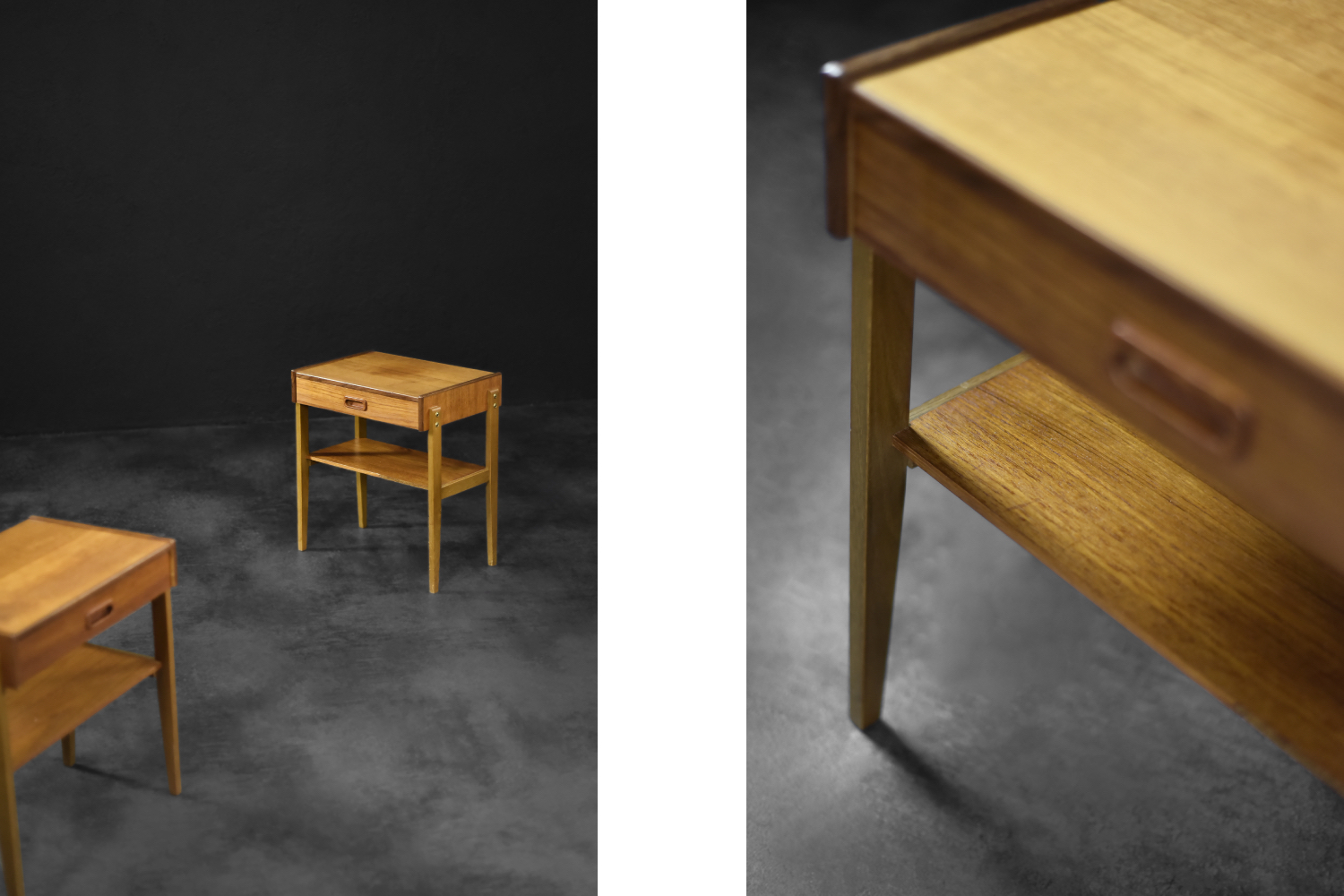 Para tekowych stolików nocnych, Szwecja, lata 60