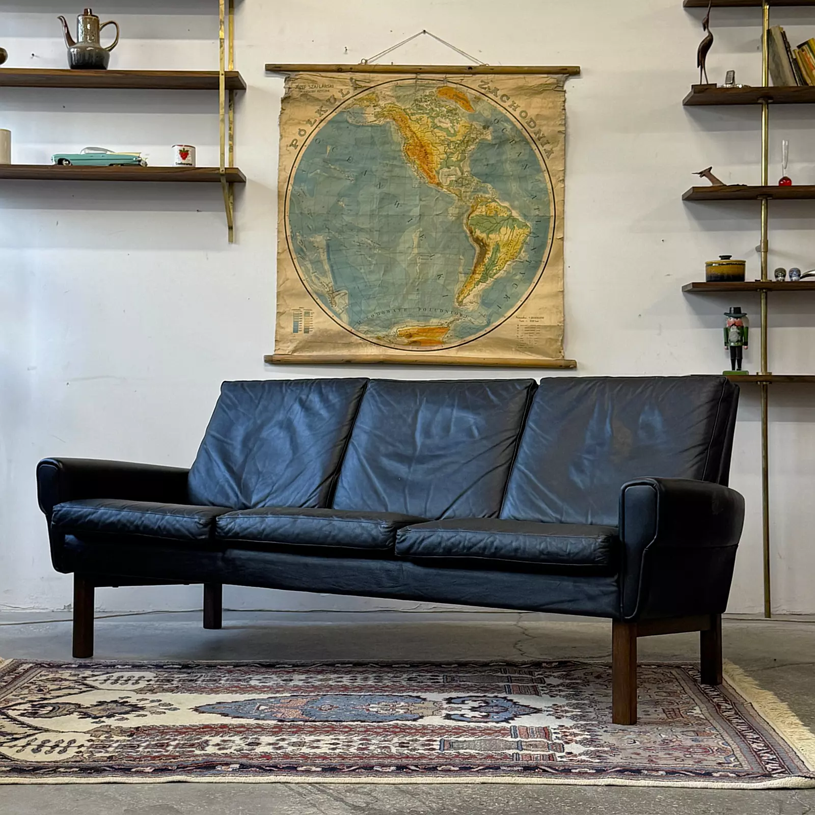 Sofa skórzana 3-osobowa vintage, Dania, lata 60/70