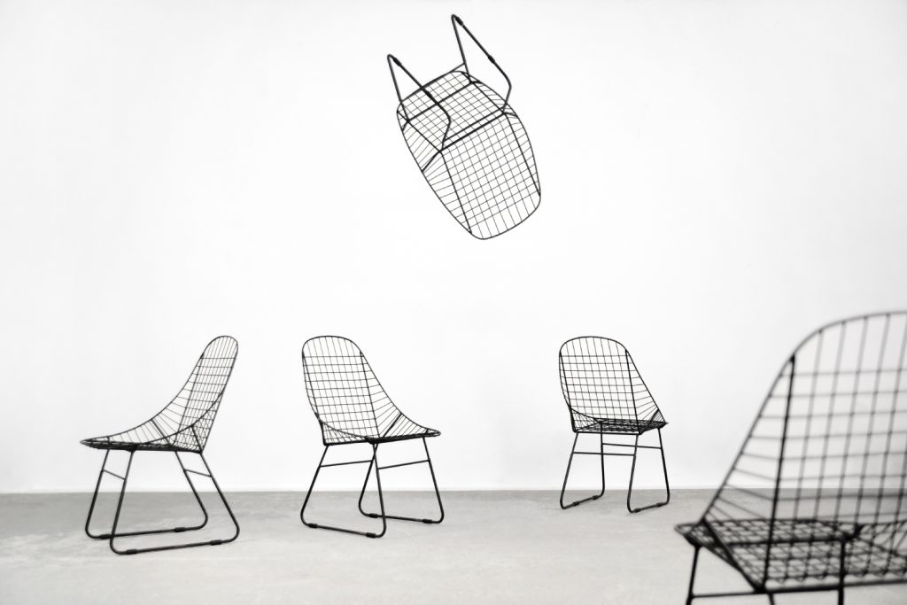 Zestaw 5 metalowych krzeseł prototypowych, Szwecja, lata 60