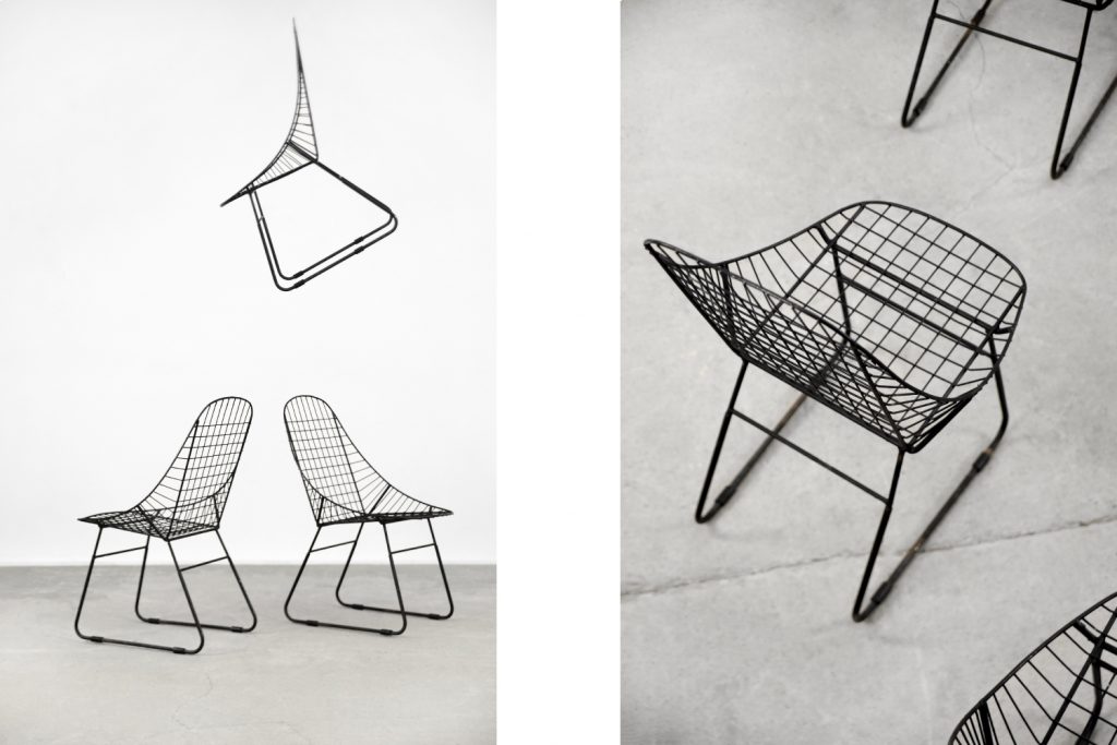 Zestaw 5 metalowych krzeseł prototypowych, Szwecja, lata 60