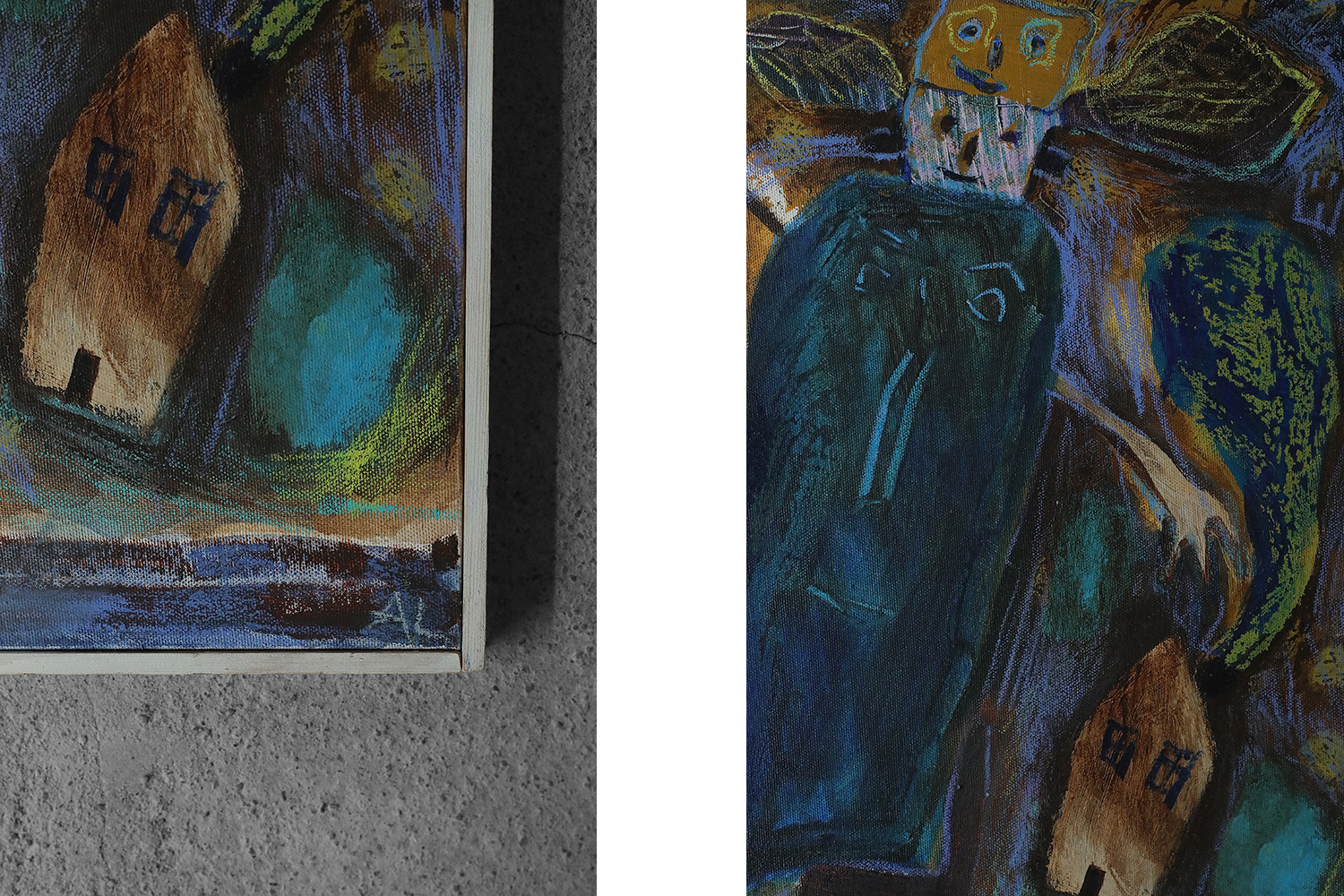 Obraz akrylowy na płótnie, Annemette Lichtenberg, Blå, Brun M/Huse, 1993