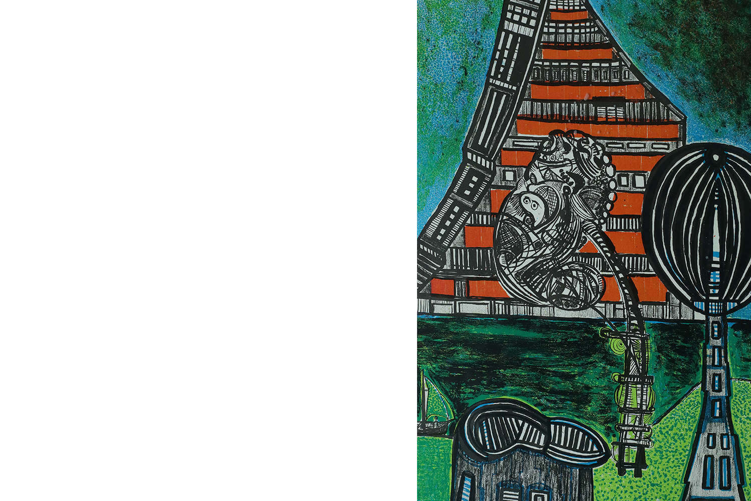 Litografia kolorowa, Paul Holsby, House of Science, 1978