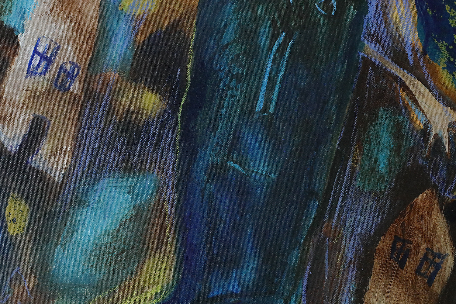 Obraz akrylowy na płótnie, Annemette Lichtenberg, Blå, Brun M/Huse, 1993