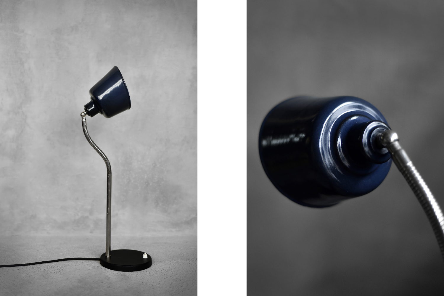 Industrialna lampa biurkowa z emaliowanym kloszem, Polska, lata 50