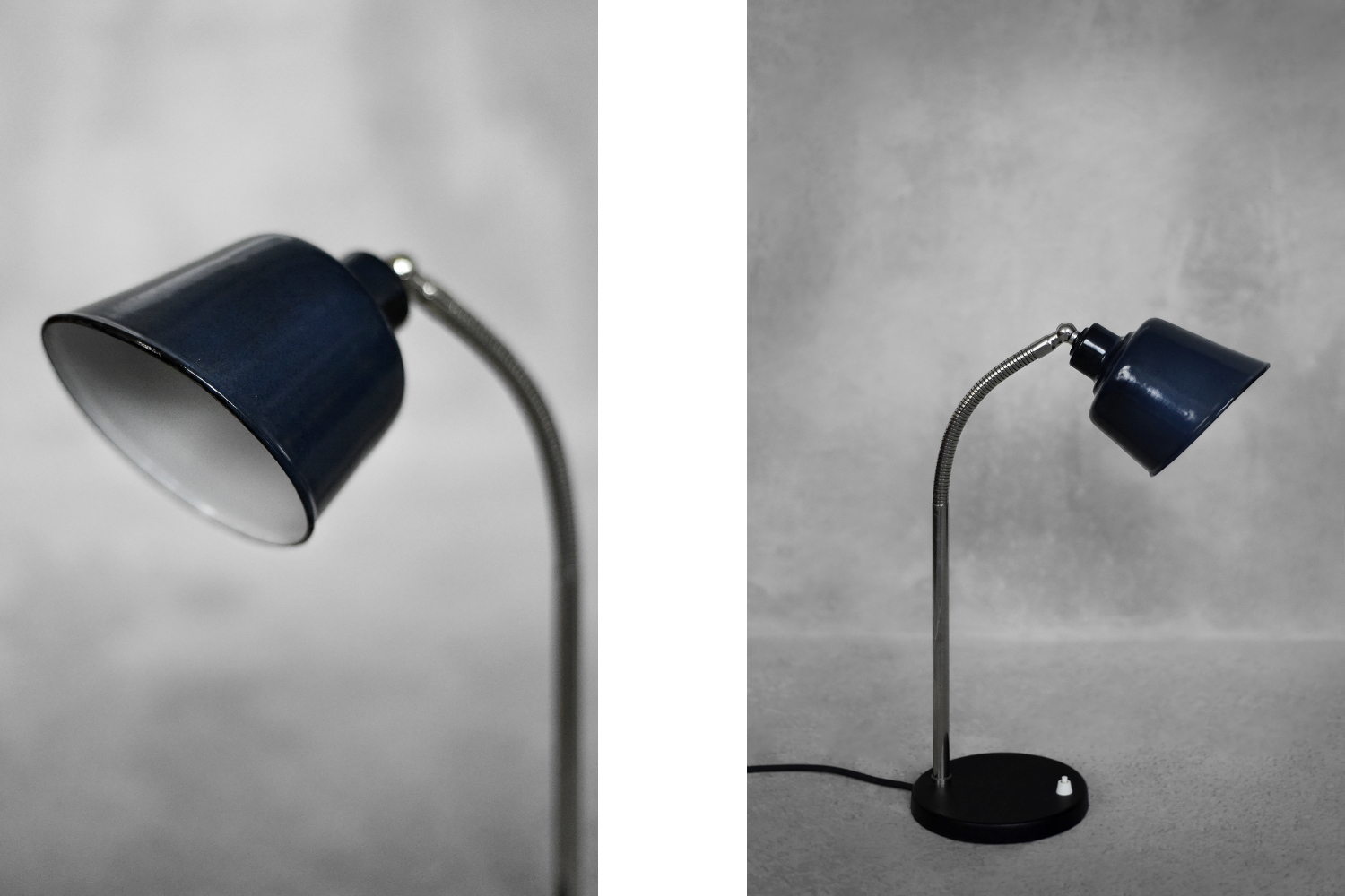Industrialna lampa biurkowa z emaliowanym kloszem, Polska, lata 50