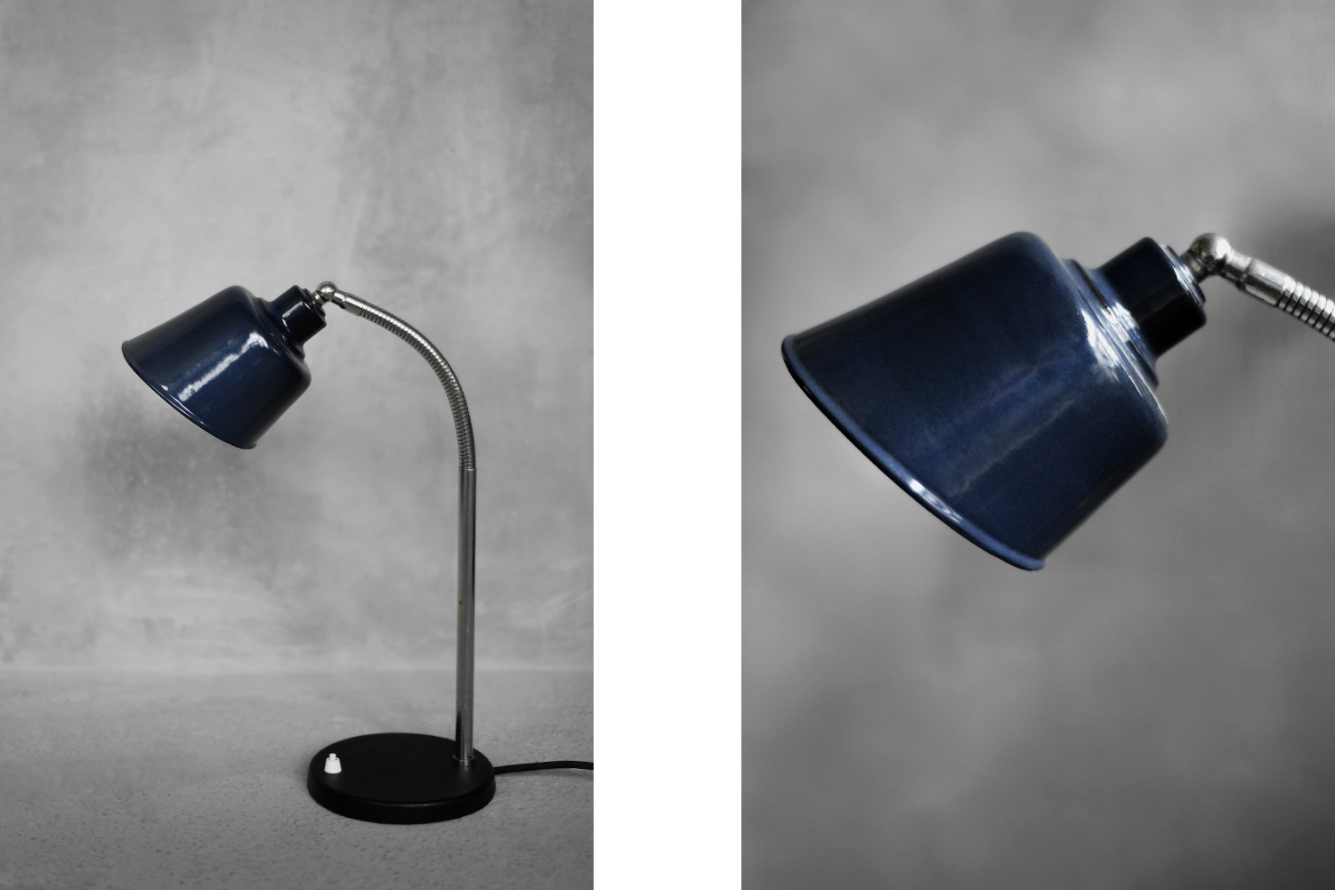 Industrialna lampa biurkowa z emaliowanym kloszem, Polska, lata 50