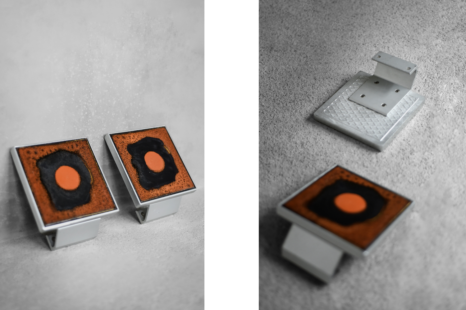 Para brutalistycznych uchwytów do drzwi, proj. Juliette Belarti, Belgia, lata 60