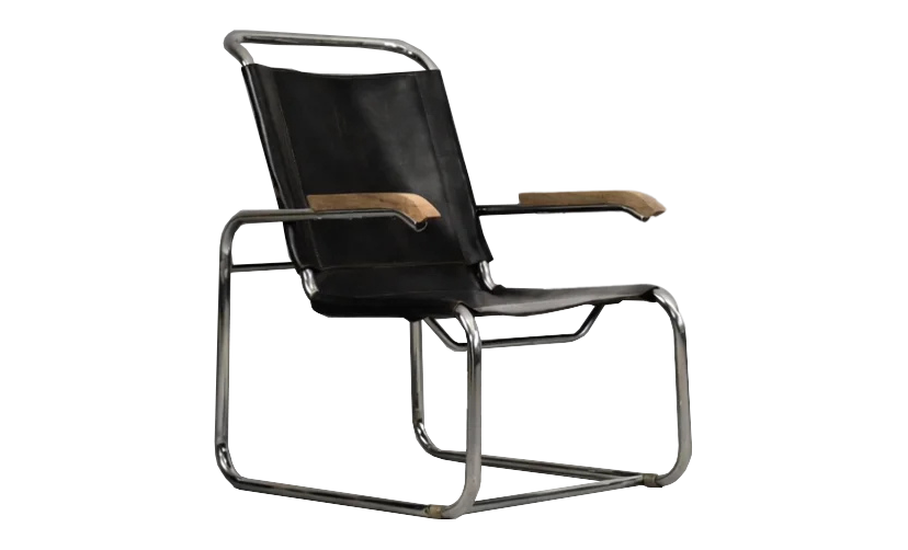 B35 Leather Armchair, Designed by Marcel Breuer, Thonet, Germany, 1930s