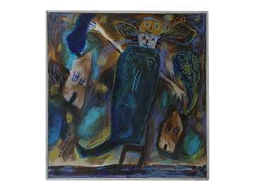 Obraz akrylowy na płótnie, Annemette Lichtenberg, Blå, Brun M/Huse, 1993