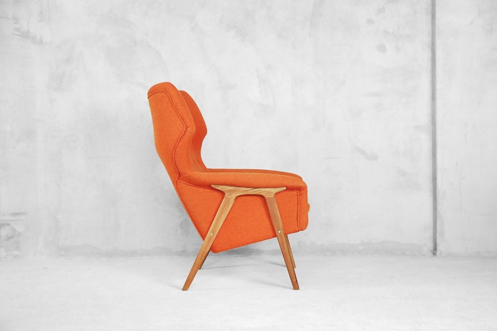 Fotel Mid-Century Modern, proj. T. Afdal, Bruksbo Nesjestranda Møbelfabrik, Norwegia, lata 60