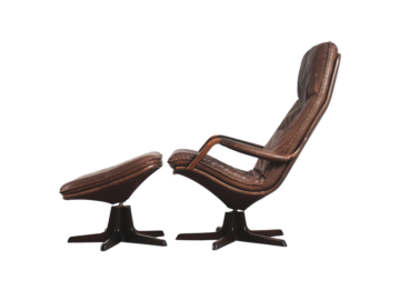 Skórzany fotel z podnóżkiem Berg, Dania, lata 70