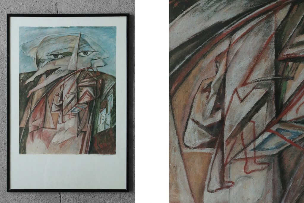 Kolorowa litografia, Man with two heads, Cyr Frimout, lata 90