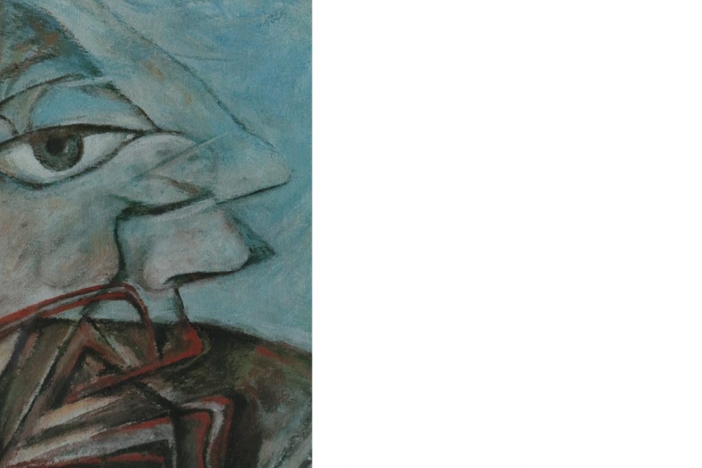 Kolorowa litografia, Man with two heads, Cyr Frimout, lata 90
