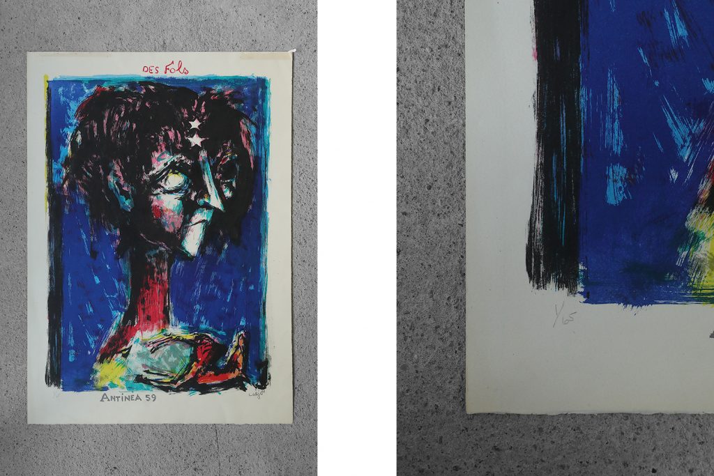 Kolorowa litografia na papierze Arches, Bernard Lorjou, Des Fols, Antinea, 1959