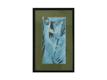 Vintage kolorowa litografia w nurcie sztuki naiwnej 