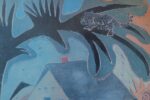 Vintage colour lithograph in the Primitive style