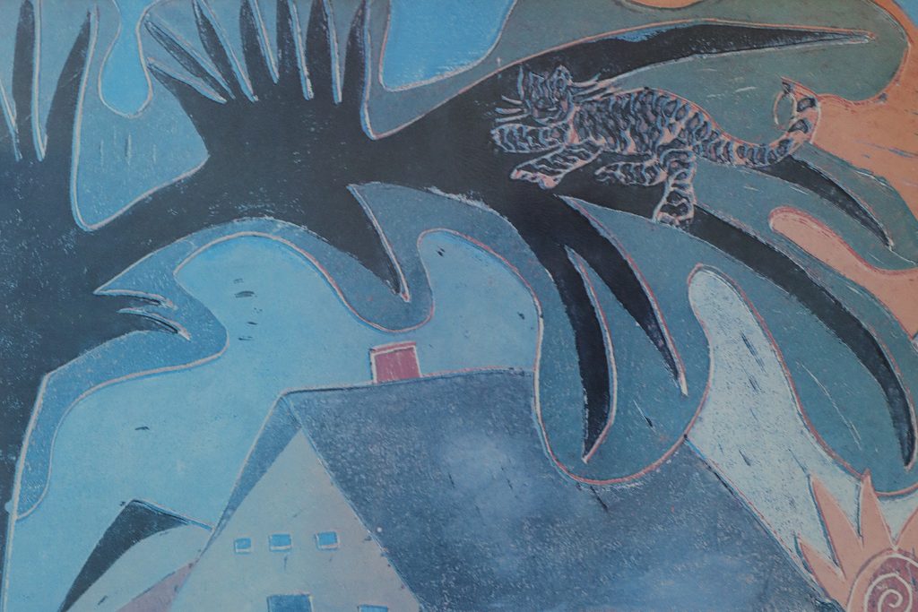 Vintage colour lithograph in the Primitive style