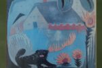Vintage colour lithograph in the Primitive style