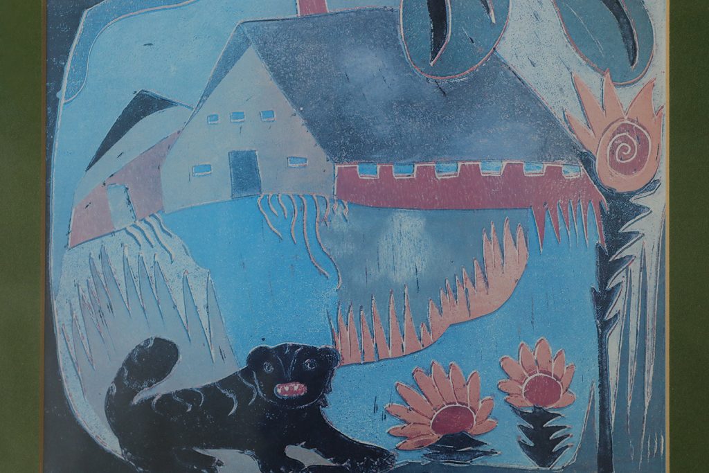 Vintage colour lithograph in the Primitive style