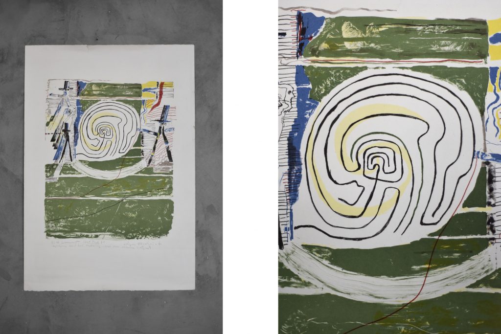 Colour lithograph, composition with figures, Jörgen Fogelqvist, 1977