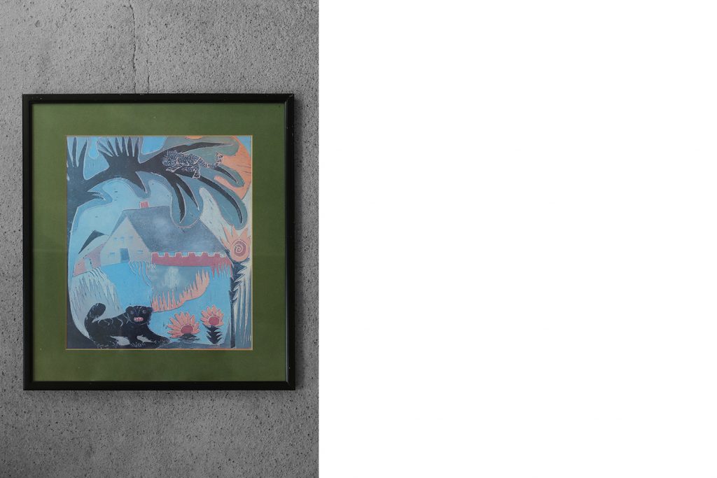 Vintage colour lithograph in the Primitive style