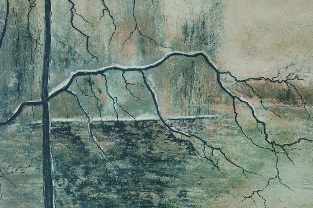 Litografia na tkanym papierze, Bernard Gantner, Lac Hivernal Aux Voges, lata 70