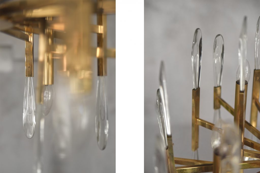 Mosiężny żyrandol, proj. G. Sciolari, Włochy, lata 70