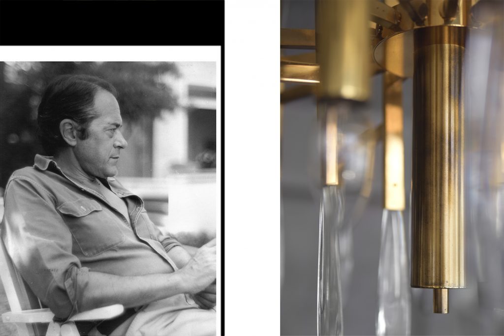 Mosiężny żyrandol, proj. G. Sciolari, Włochy, lata 70