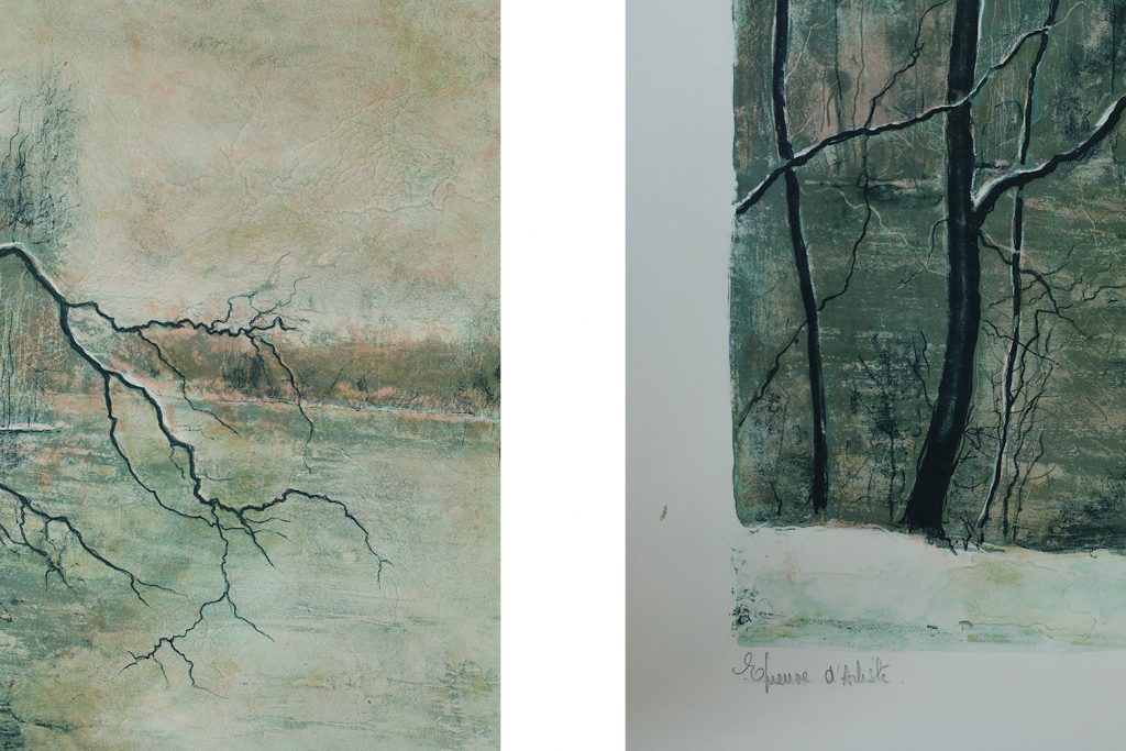 Litografia na tkanym papierze, Bernard Gantner, Lac Hivernal Aux Voges, lata 70