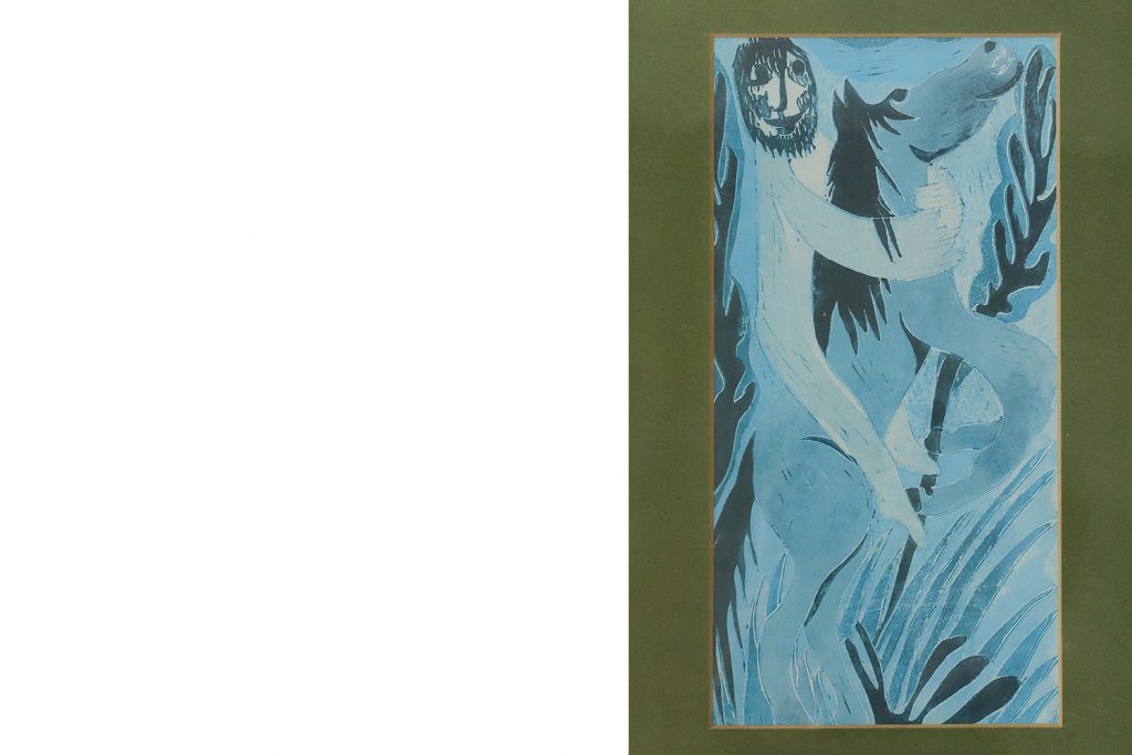 Vintage colour lithograph in the naïve art tradition