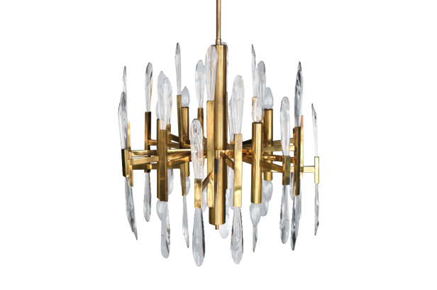 Mosiężny żyrandol, proj. G. Sciolari, Włochy, lata 70